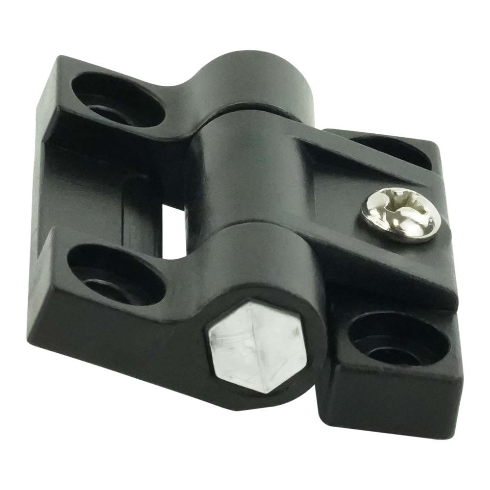 13242 PLASTIC FRICTION HINGE P-TRQ-265142 X 1.76SPC-P, ADJ Small Black  Plastic Hinge, SS Bolt & Nut, Plastic Internal Bushings, With Screw Caps.